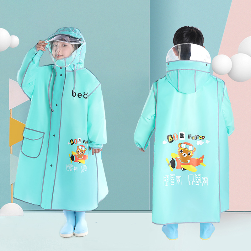 Picture of Children's Raincoat Kindergarten Baby Children Primary School Boys and Girls Raincoat with Schoolbag Double Brim Zipper Poncho