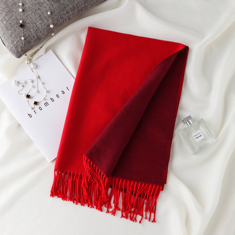 Picture of Korean export autumn and winter new high quality cashmere scarf women's long double-sided color matching shawl warm scarf women