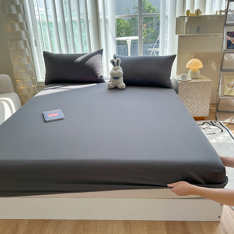Picture of Thickened Fitted Sheet Single Piece, Class A, All Solid Color, Washed Cotton, 60S, Maternal and Infant Grade, Fitted Sheet Cover, Imitation Pure Cotton, Summer