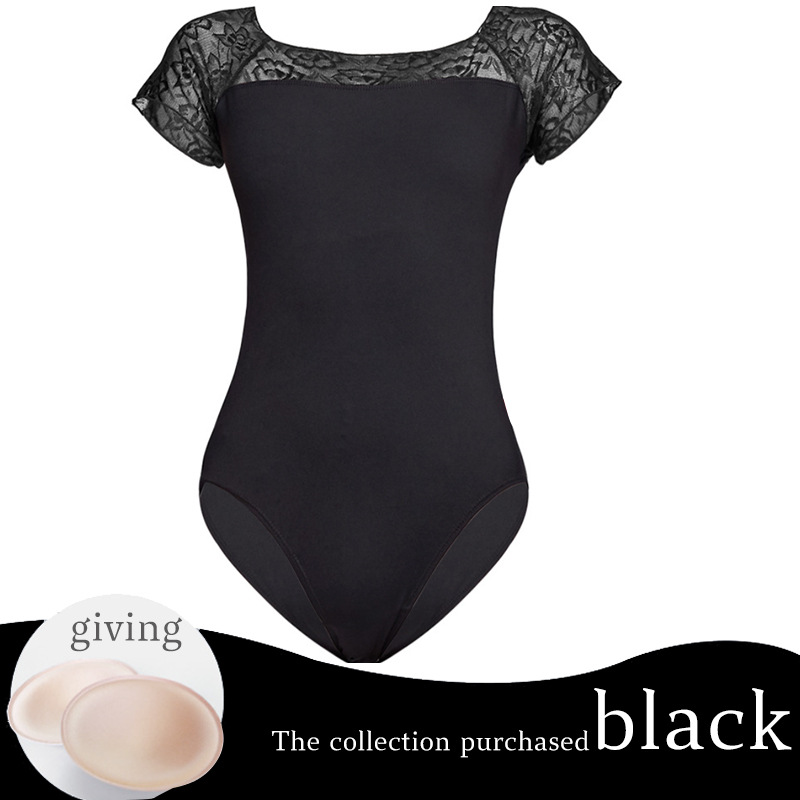 Picture of Adult Ballet Dance Costume Body Practice Clothes Lace Dance Short-sleeved Clothes Gymnastics Foundation Training Practice Clothes suit