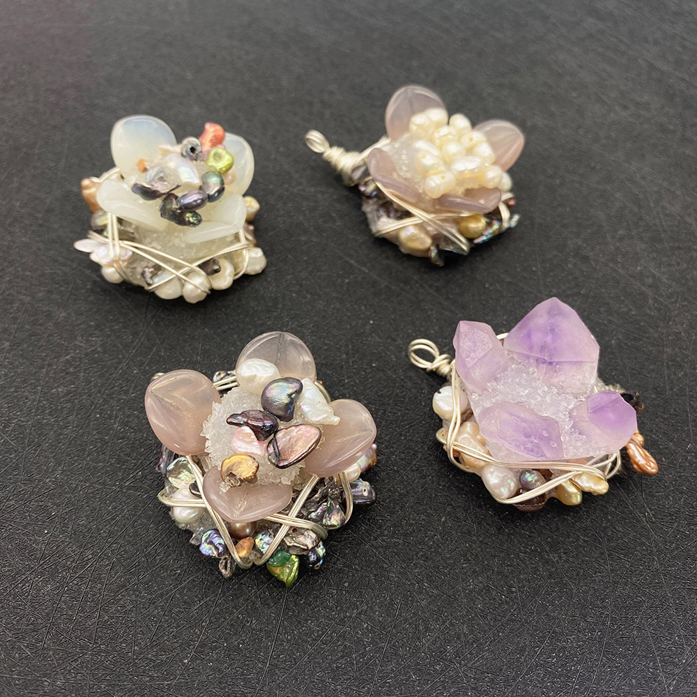Natural Freshwater Pearl Pendant Flower Shape 33mm Thick 20mm Winding Pearl Pendant DIY Jewelry Accessories