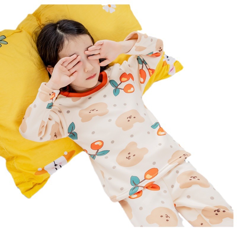 Picture of Children's thermal underwear children's clothing fleece-lined thickened suit boys' autumn clothes long pants girls' winter clothes bottoming two-piece suit fashion