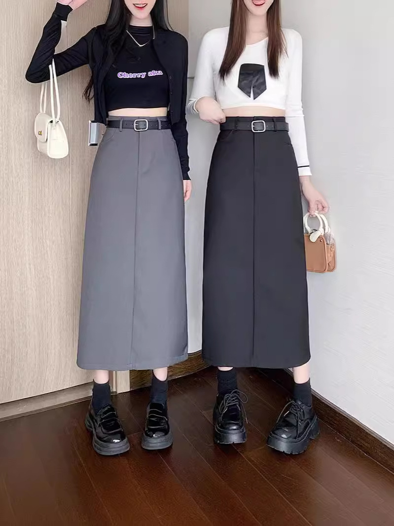 Suit Skirt Women's Mid-length High Waist Hip Skirt Summer 2024 New A- line Skirt Design Sense Straight Long Skirt
