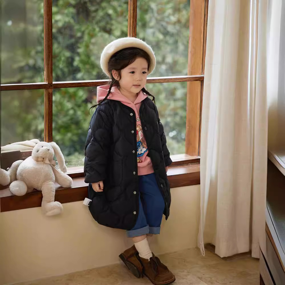 Picture of Girls' Light Imitation down Jacket, Baby Girl's Long and Short Style, 2025 Spring New Style, Kidsren's Fashionable Pure Color Jacket