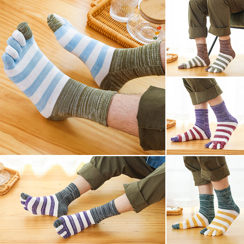 21 Autumn and Winter New Product Quality Thickened Men's Autumn and Winter Cotton Sweat-Absorbing Five-Finger Socks Casual Mid-Tube Retro