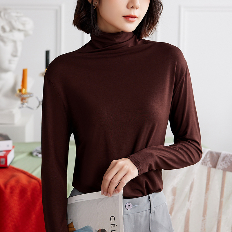 Picture of Modal Base Shirt Long-sleeved T-shirt Women's Autumn and Winter New Half-high Neck plus size Slim-fit Solid Color Thin Top