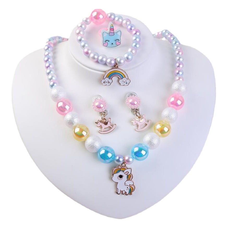 Amazon New Kidsren's Necklace Unicorn Bead Set DIY Kidsren's Jewelry Girls Ring Necklace Wholesale