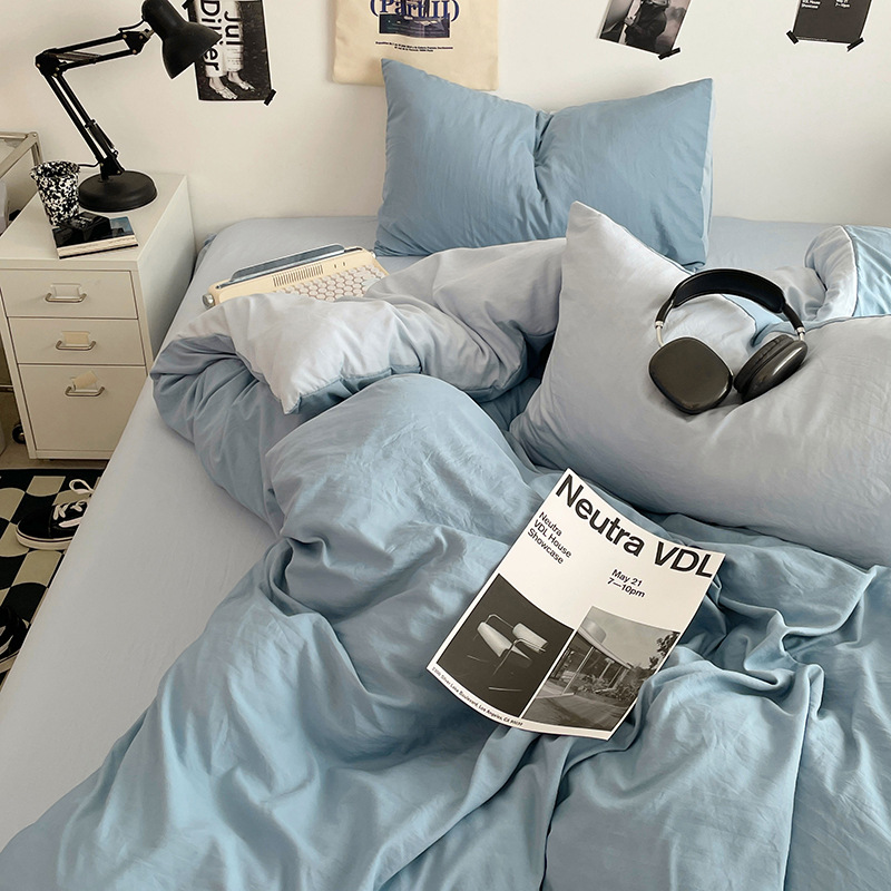 Class A Maternal and Infant Grade Solid Color Washed Cotton Four-piece Set Student Dormitory Plain Quilt Cover Bed Sheet Quilt Cover Three-piece Set