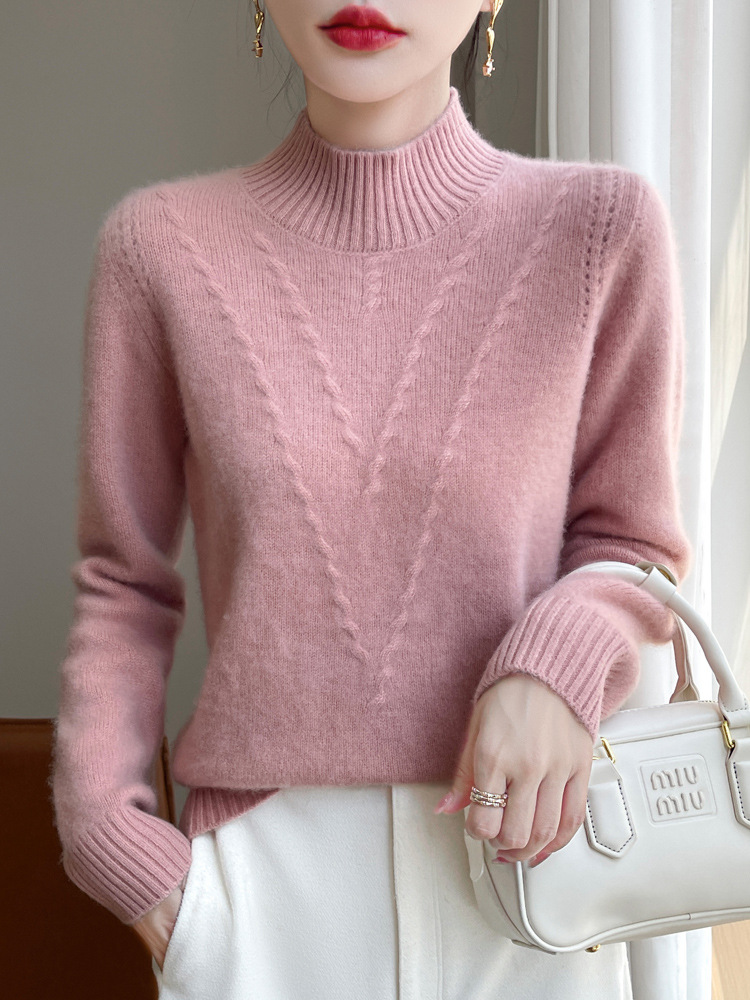 Picture of Autumn and winter new twist thickened semi-high collar jacquard sweater women's soft waxy skin-friendly all-match cashmere knitted base shirt
