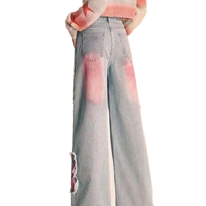 Picture of American Style Retro Butterfly Embroidery Design Sense Rouge 2024 Hong Kong Style Jeans Women's Sweet Cool Narrow Wide Leg Straight Leg Pants