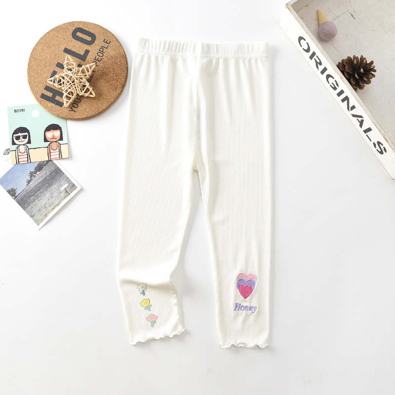 Picture of Summer girls' leggings thin outer wear inner print embroidery high stretch 130-170 size cropped pants