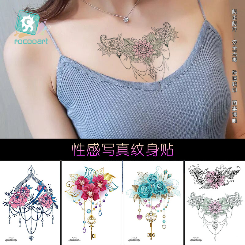 Picture of Cross-border New Waterproof Chest Tattoo Sticker Original Big Figure Sexy Flower Arm Tattoo Sticker Disposable Tattoo Sticker