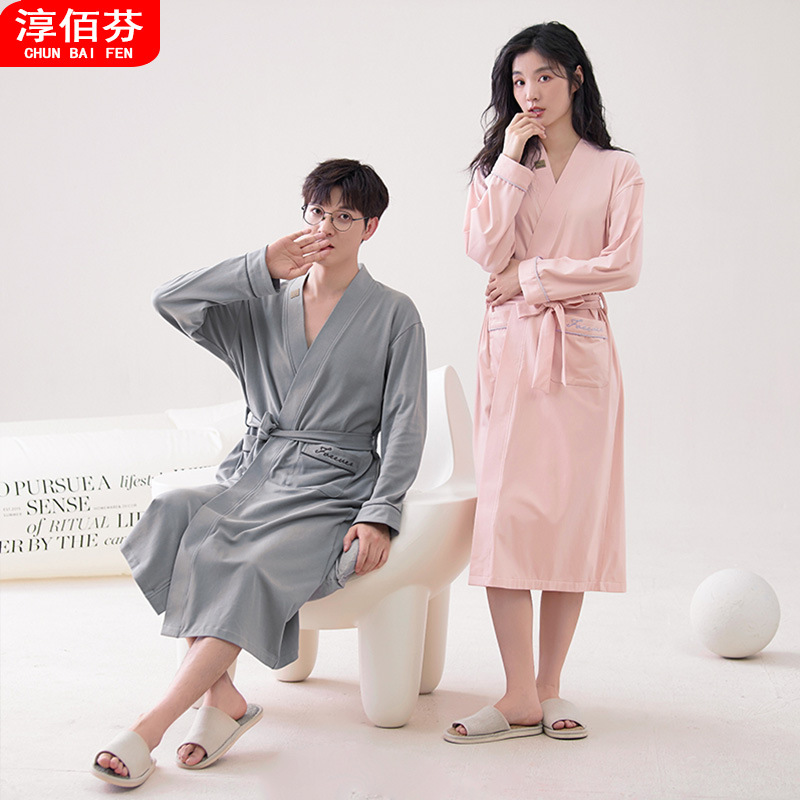 Women's Spring and Autumn cotton long couple pajamas 2023 new autumn and winter bathrobe men's homewear overcoat