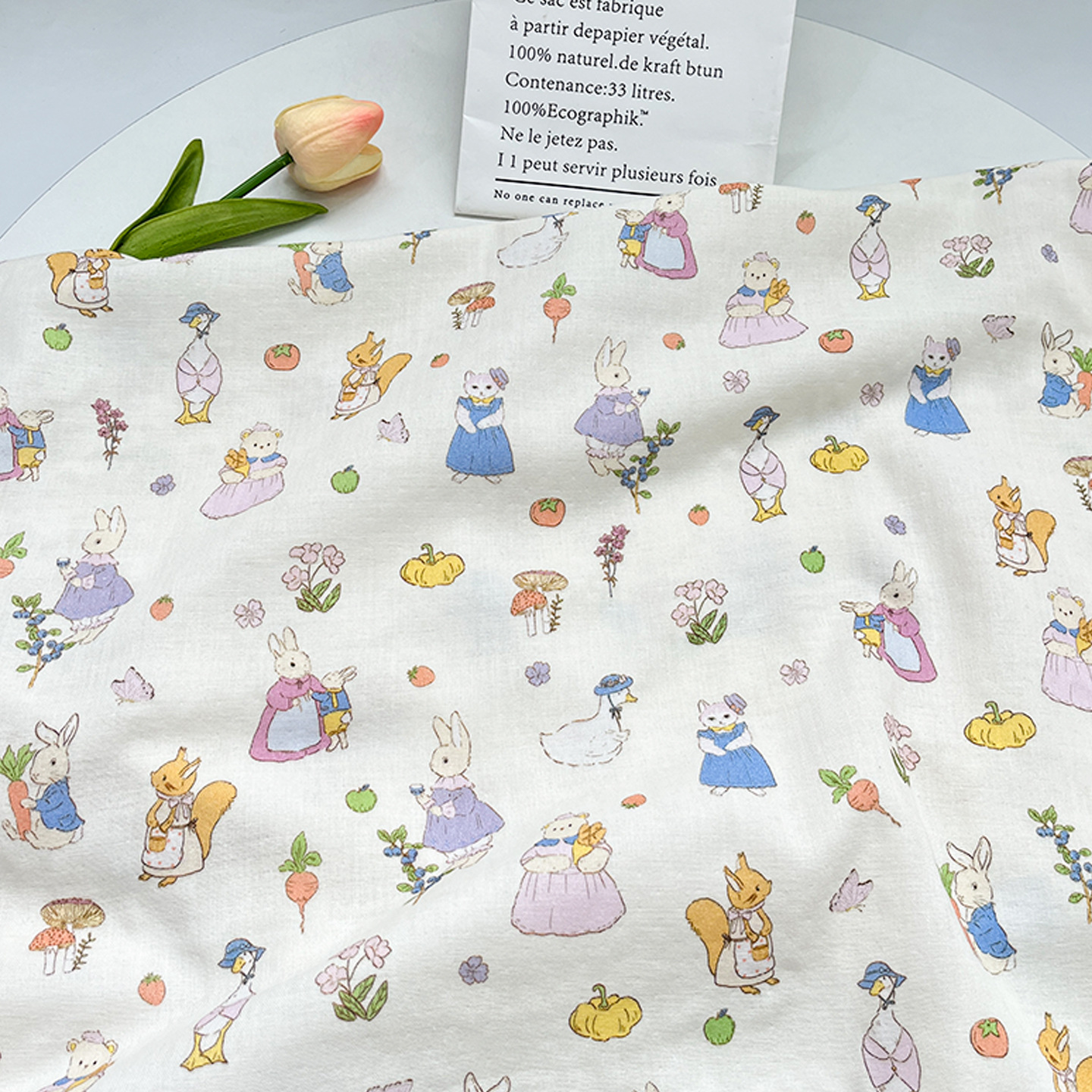 Forest Animal Bamboo Fiber Gauze Fabric Baby Summer Anti-Mosquito Pants Clothing Home Clothes Saliva Towel Bath Towel Fabric