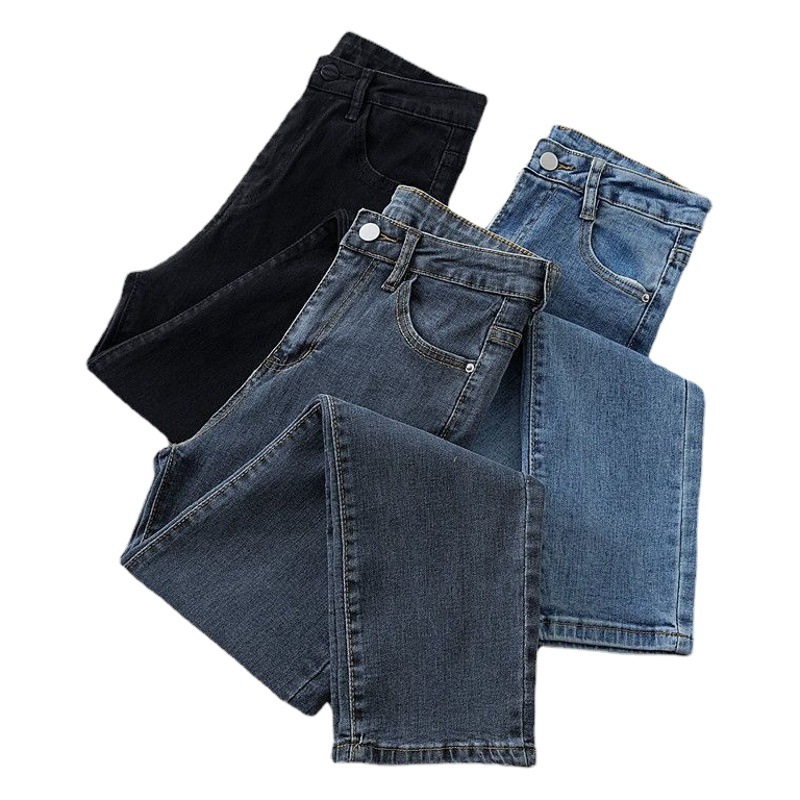 Korean style straight pants small new autumn and winter high waist slimming Internet celebrity stretch slim cropped cigarette tube jeans for women