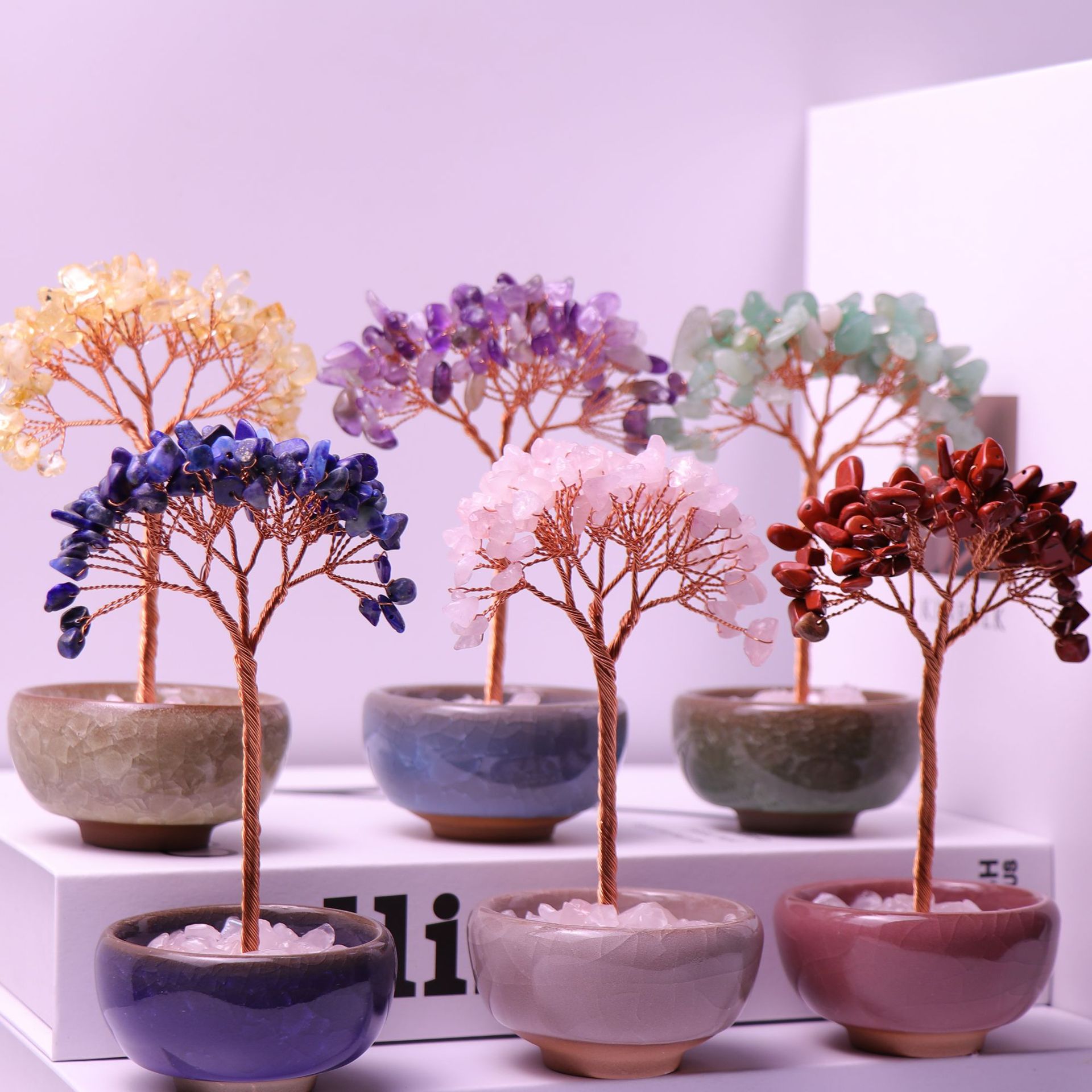 Picture of Cross-border Hot Sale Tea Cup Natural Crystal Tree Ornaments Desktop Ornaments Lucky Crystal Tree Potted Crystal Tree Desktop Ornaments