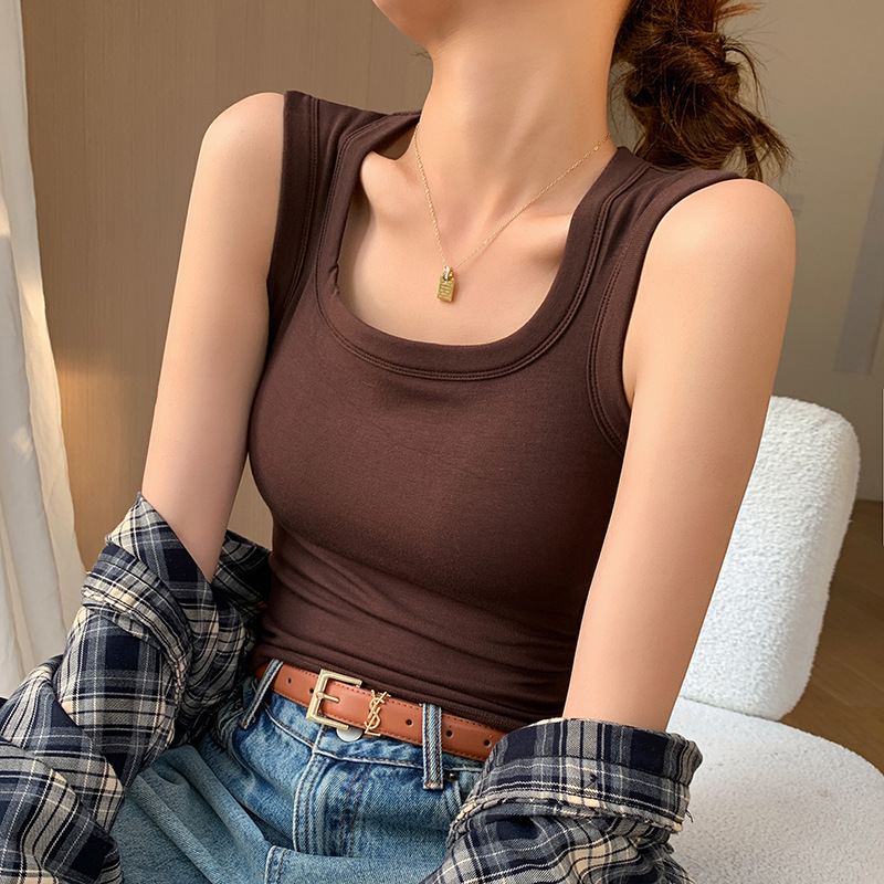 Picture of H875 One-piece Wide Shoulder Belt Vest with Chest Pad Women's Inner Wearing Summer I-shaped Slim-fit Outer Wearing Base Top Tube Top