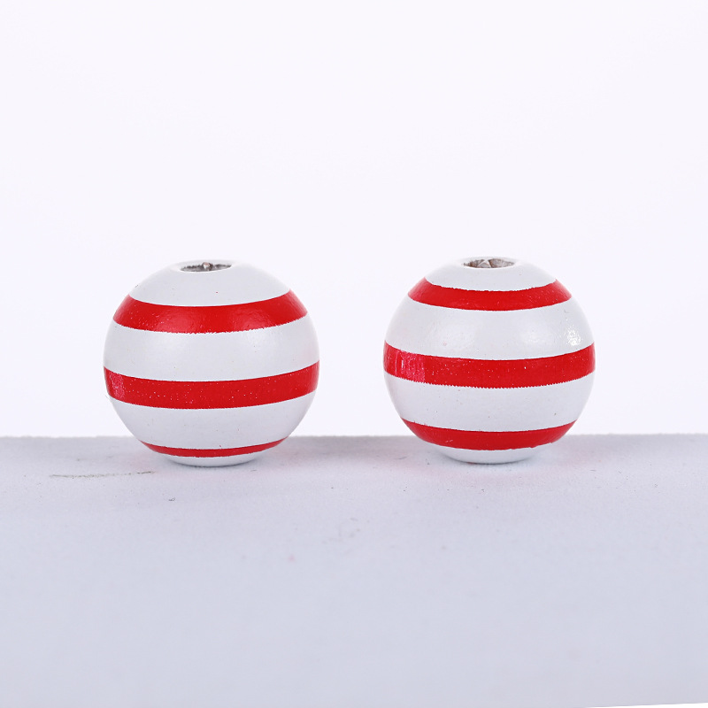 Picture of Cross-border hot sale 16mm Lotus round beads striped polka dot printed wooden beads children's beads DIY jewelry loose beads accessories