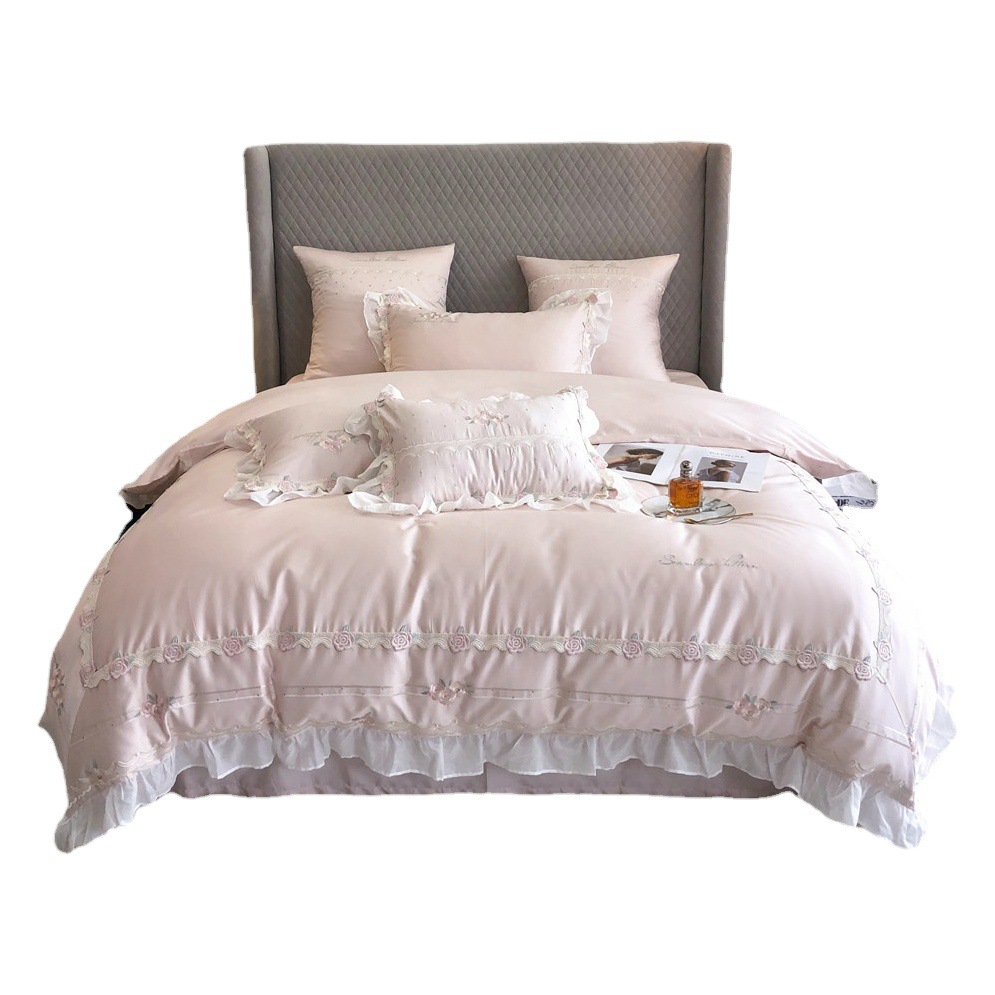 High-End Long-Staple Cotton Embroidered Wedding Four-Piece Set Wedding Bedroom Red Quilt Cover Bed Sheets Dowry Bedding
