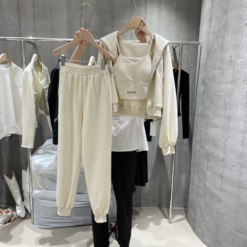 Autumn New Fashion Casual Sportswear suit Women's Long-sleeved Hooded Jacket Stylish Vest Pants Three-piece Set