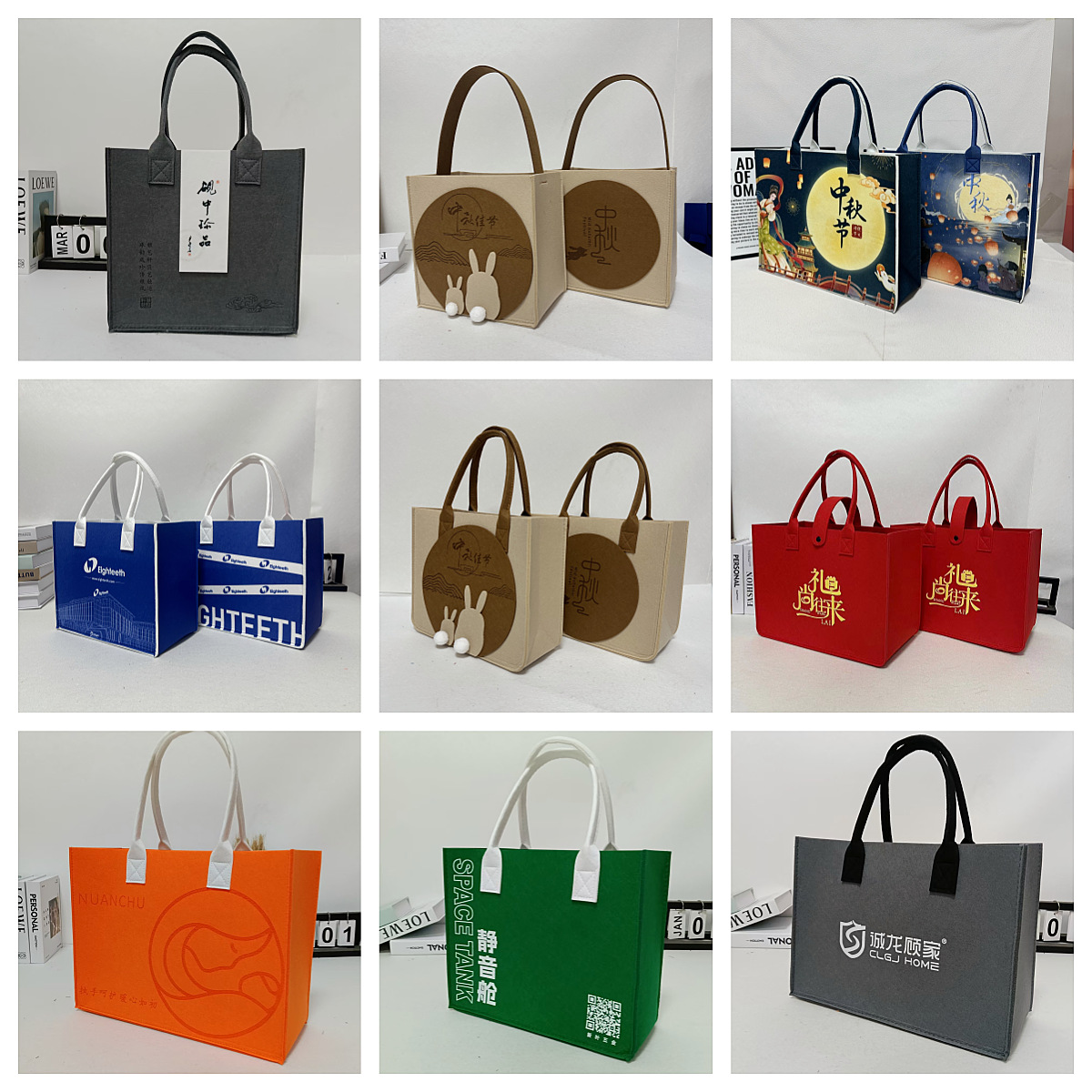 Picture of In-Stock Wholesale Mid-Autumn Felt Bags with Traditional Chinese Style, Various Styles Available, Thickened Large-Capacity Felt Tote Bags
