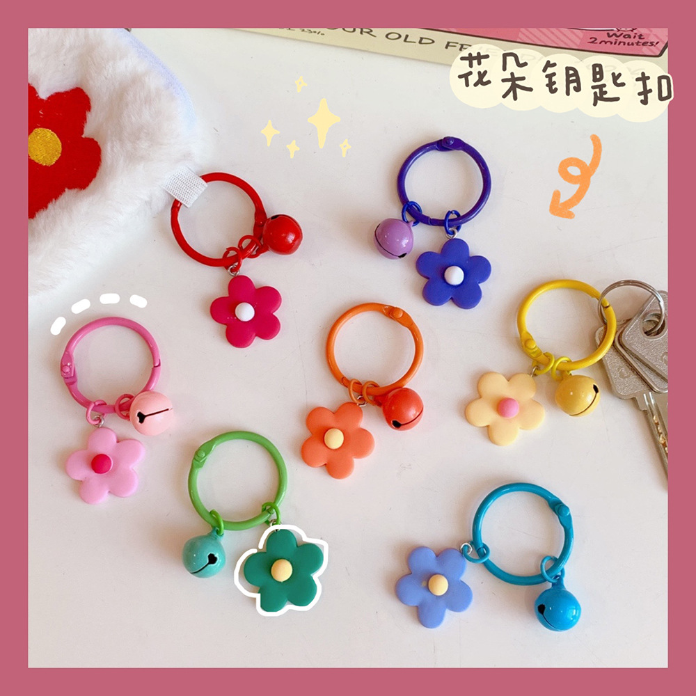 Japanese Girl Heart Korean Color Flower Bell Keychain Fairy Candy Color Macaron Flower Keychain