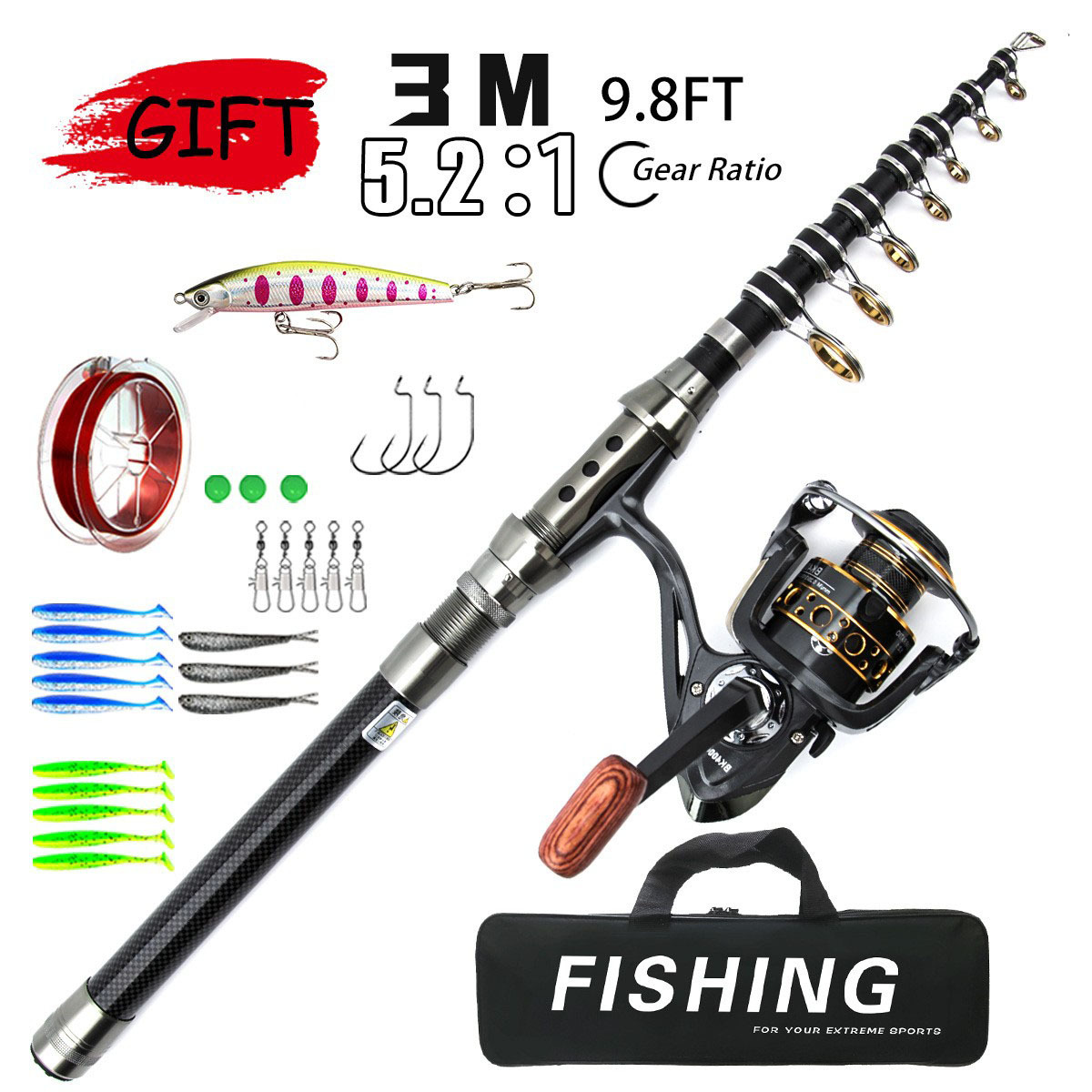 Manufacturer Wholesale Telescopic Lure Rod Complete Set Wholesale Long-Range Sea Fishing Fishing Rod Fishing Box Set Fishing Gear Cross-Border E-Commerce