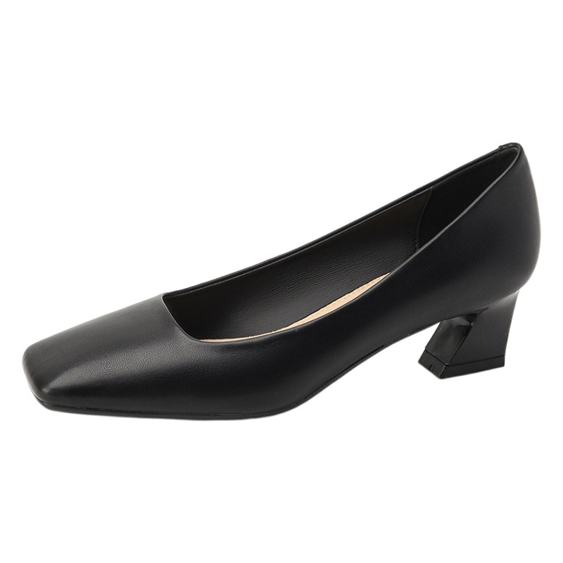 488A Square Toe Thick Heel Shoes Women's 2025 New French Shallow Mouth Middle Heel Women's Shoes Niche Professional Work Heel Shoes