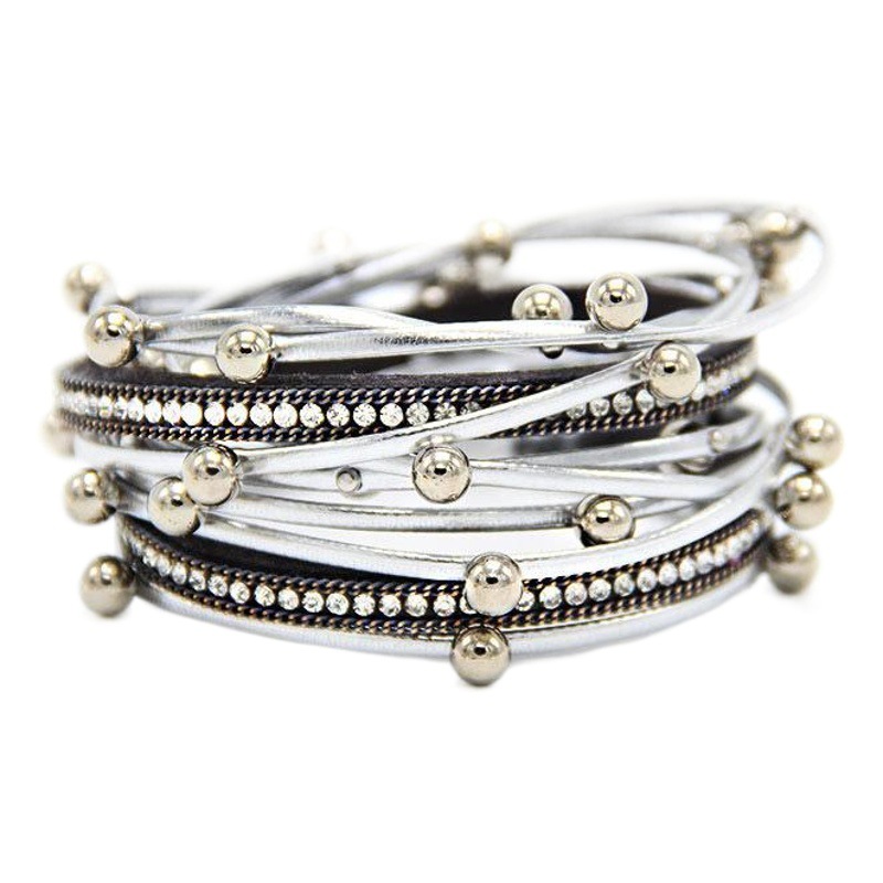 2022 Cross-Border New European and American Fashion Pu Alloy Hand-Woven Magnetic Women's Yoga Pearl Jewelry Bracelet