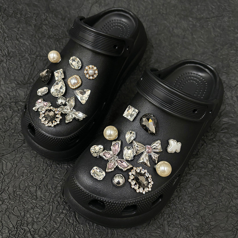 Fit cross hole shoes flower silver metal bow decorative shoe buckle diy sweet cool hole shoes accessories wholesale