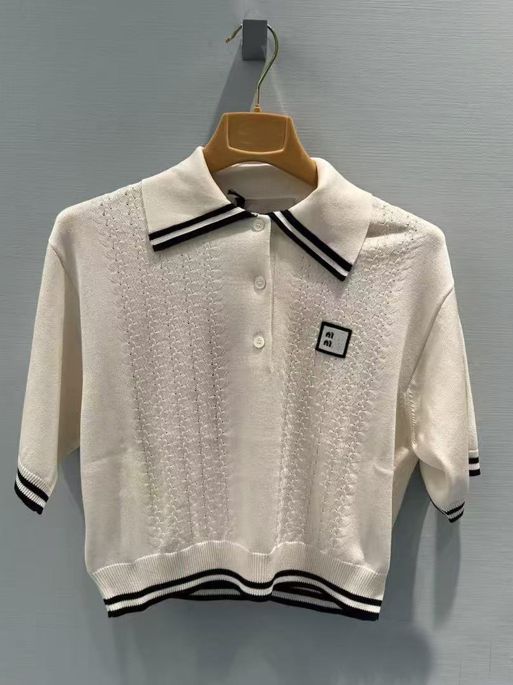 Nanyou haute couture MIU series 25 summer collegiate color-block polo collar short knit short-sleeve Korean versatile top