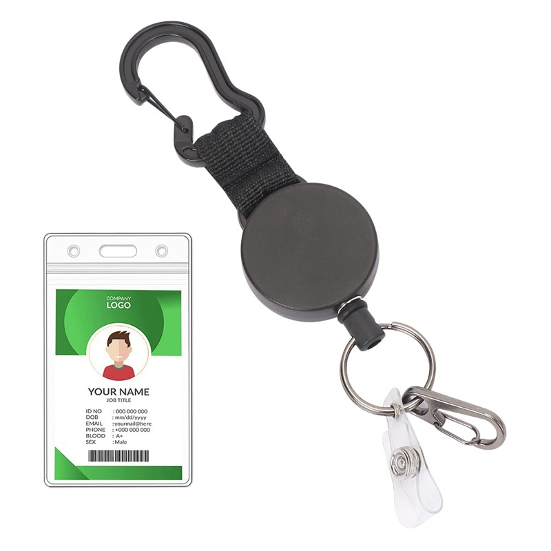 Simple ABS plastic shell stainless steel wire retractable easy to pull 3cm diameter certificate buckle black metal mountaineering buckle