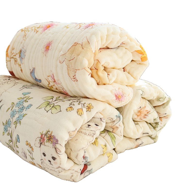 Picture of baby bath towel class a bamboo cotton seersucker soft six layer baby bath wrap children's cartoon printed small blanket