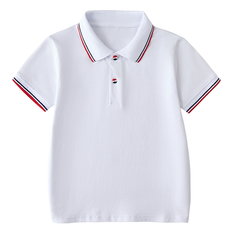 Picture of Summer Boys' Short-sleeved Polo Shirt School Uniform for Primary and Secondary School Students Children's White Lar T-shirt Girls' Graduation Class Dress