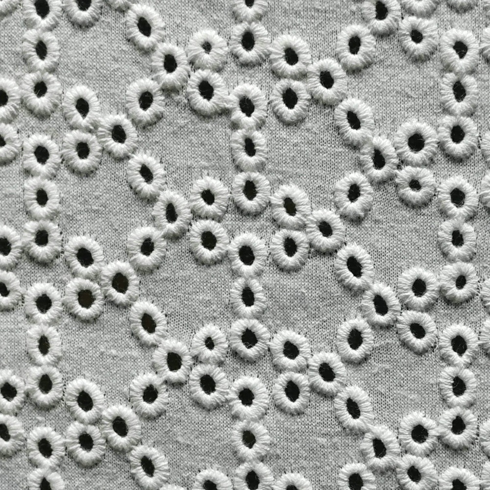 EG-1924003 cotton jersey perforated embroidered cotton knitted fabric perforated embroidered embroidered cloth