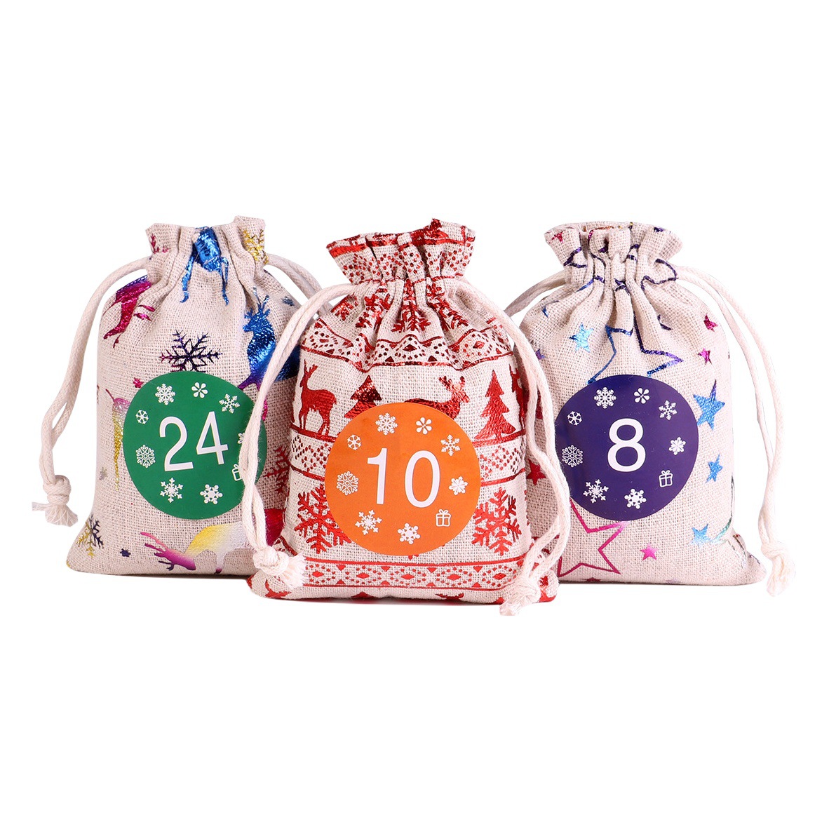 Christmas stickers bronzing gift bag 1-24 advent calendar cotton drawstring hanging bag suit Christmas suit wholesale