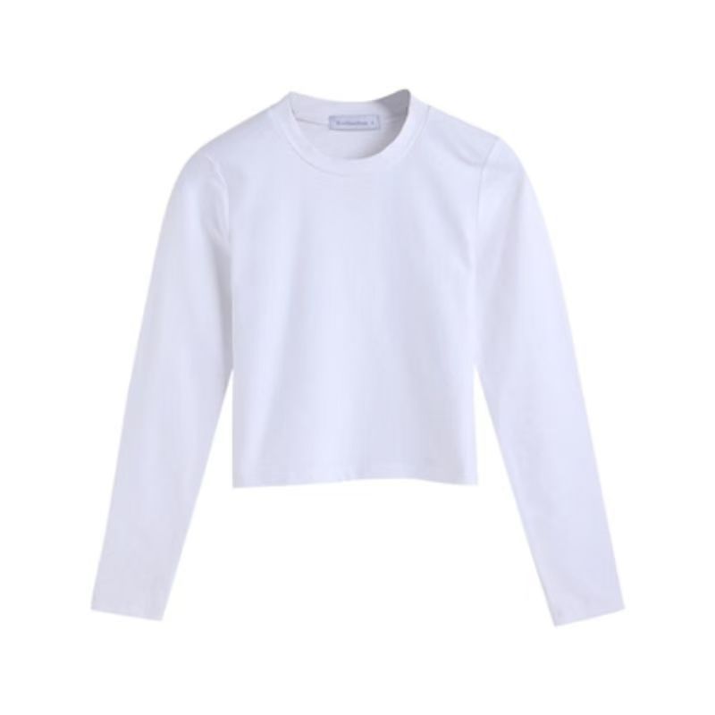Picture of Shoulder Top Women's Long-sleeved Black New Arrival Navel Wear Autumn and Winter Semi-high Collar Base Shirt Women's Tight T-shirt Fashionable Cotton T-shirt