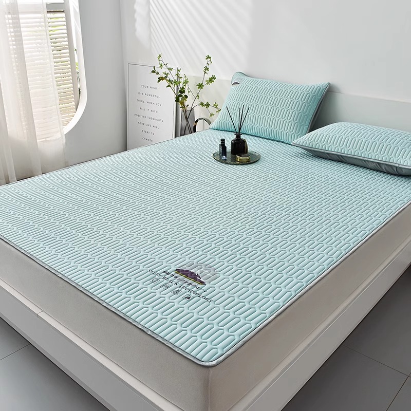 Picture of New Summer Ice Silk Latex Mat Three-Piece Set of Fitted Sheets Foldableing Dormitory Student Single Machine Washable Mat