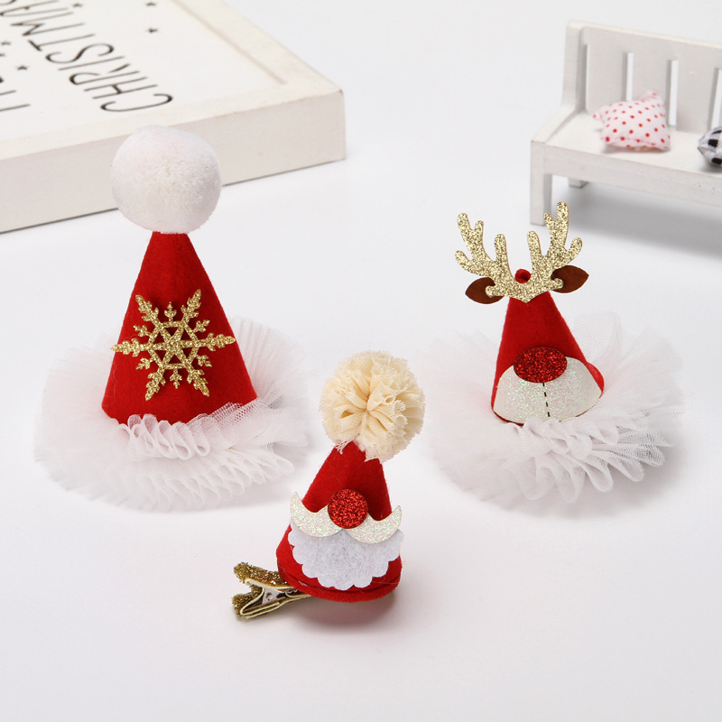 Hong Kong Love Christmas Decorations Red Sequin Hat Gauze Skirt Dress up Headdress Korean Style Duckbill Christmas Hairpin