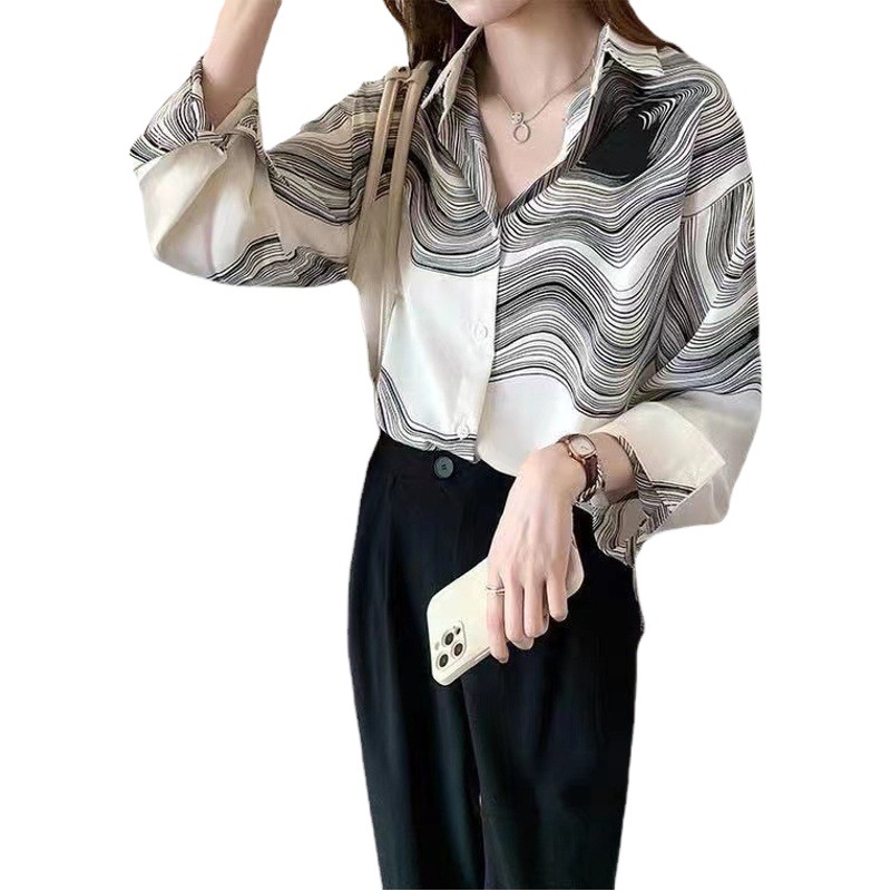 Foreign Trade Design Personalized Shirt for Women Spring & Fall 2025 New Korean Style Loose Slimming Look Casual Pattern Top