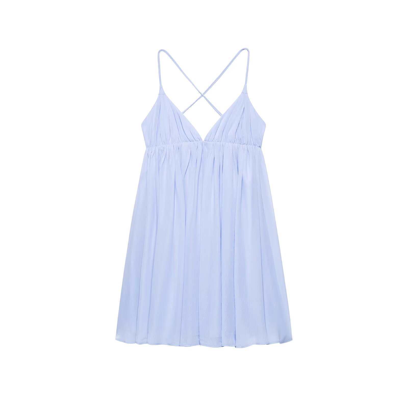 Slimming Puffy Dress Cross-Border European and American Style Sexy Suspender Umbrella Skirt Spring New Women's Clothing Blue