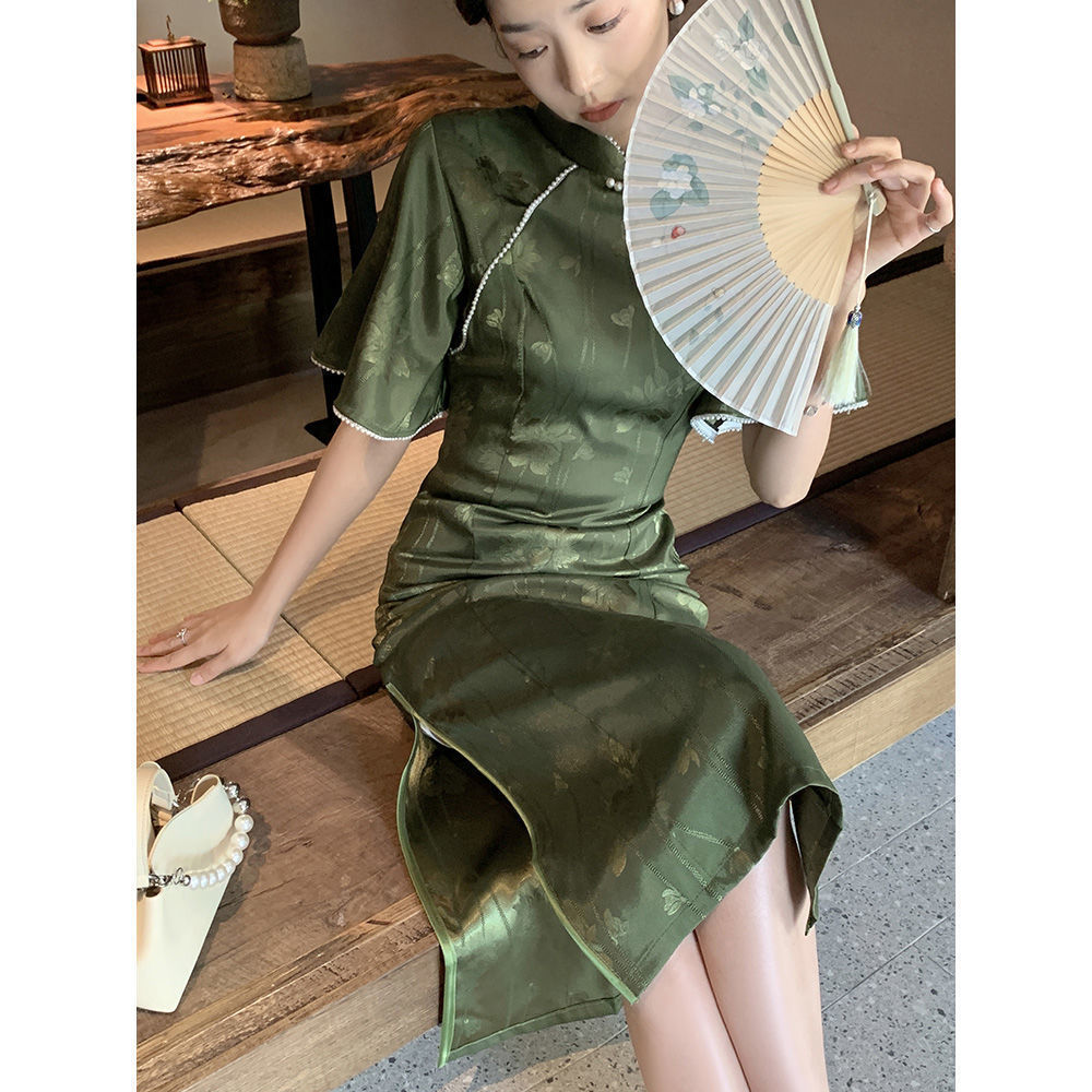 Green Guofeng Cheongsam 2024 New Women's Summer Daily Ancient Long Young Girl's Improved Dress
