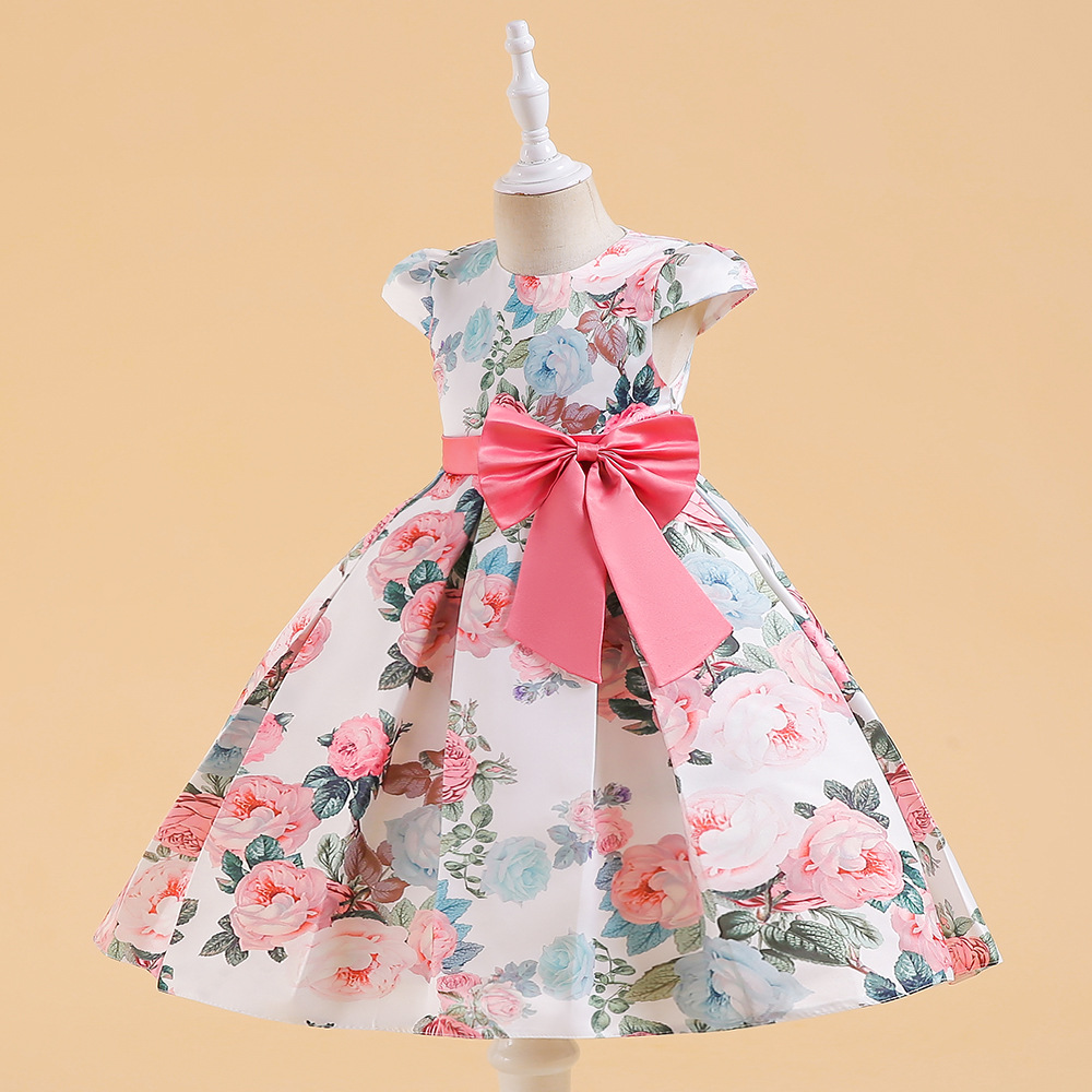 Picture of Amazon Flower Print Girl Bow Dress Cross Border Independent Station Princess Dress Children's dress