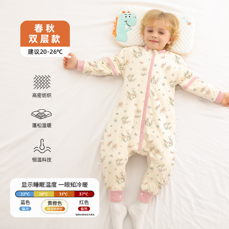 Picture of Baby Sleeping Bag Spring and Autumn Constant Temperature Detachable Sleeve Kick-proof Sleeve 1-6 Year Old Baby Leg Pajamas Air-conditioned Room Jumpsuit