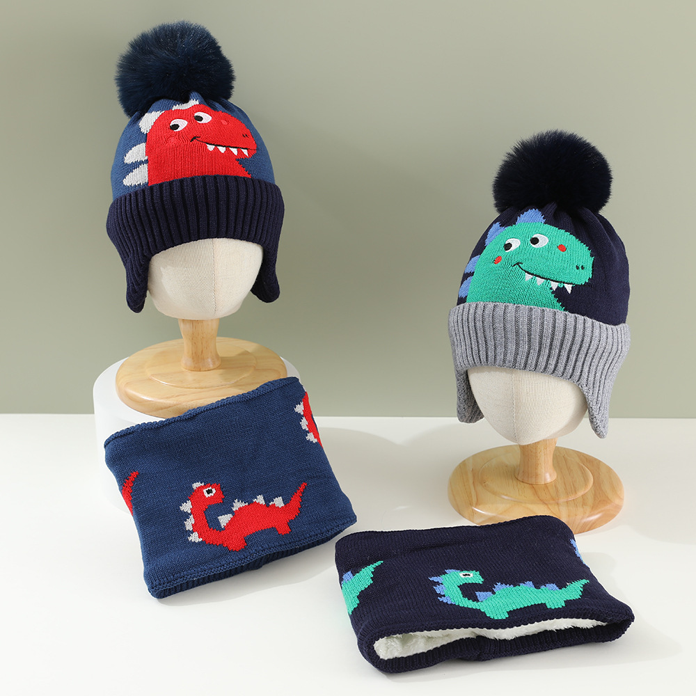 Children's Hat Neck Set suit Winter Baby's Hat Autumn and Winter Ear Protection Hat Boys and Girls Dinosaur Wool Hat