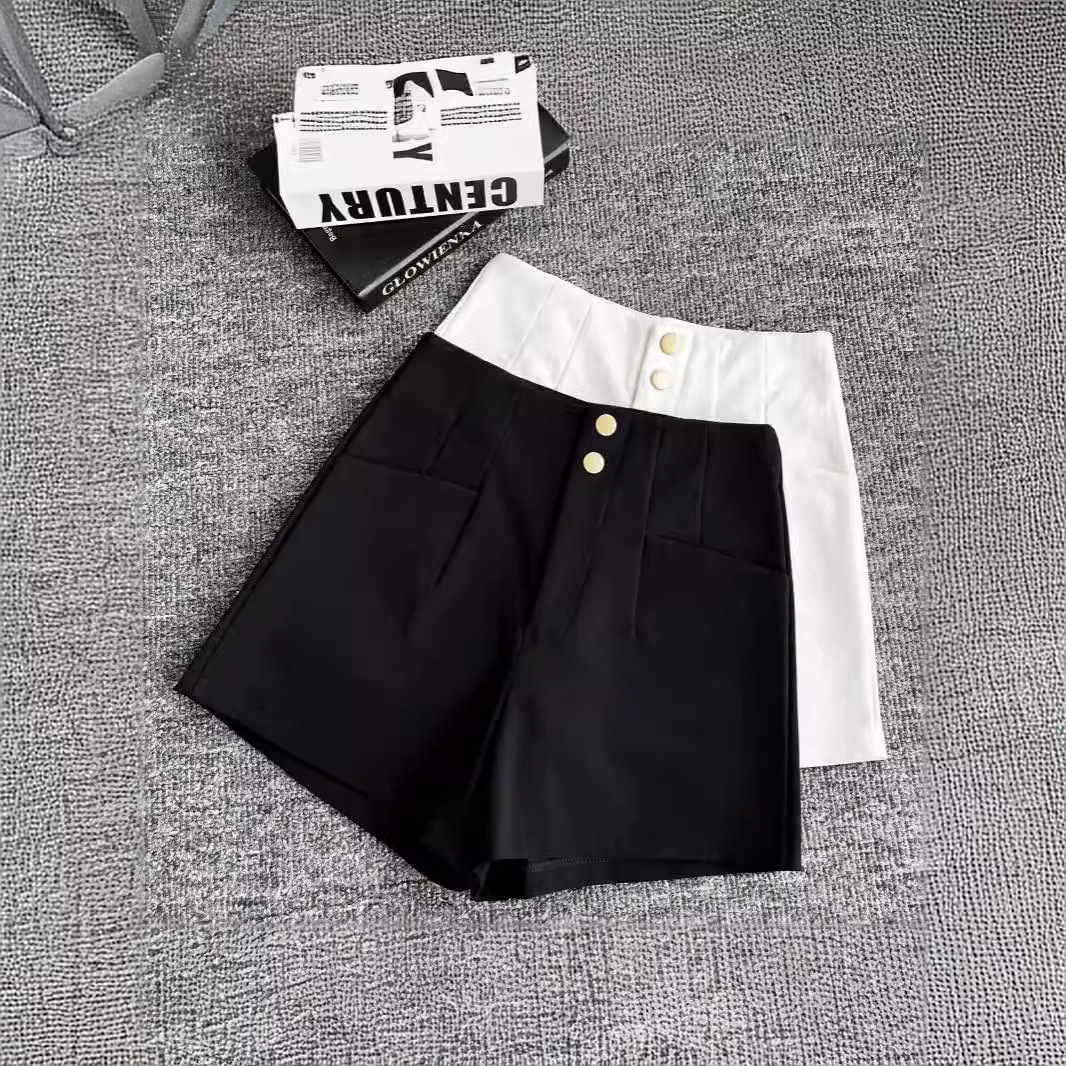 2024 New Summer Wide Leg Shorts Women's High Waist Black Casual Slimming All-match A- line Suit Outer Wearing Short Pants