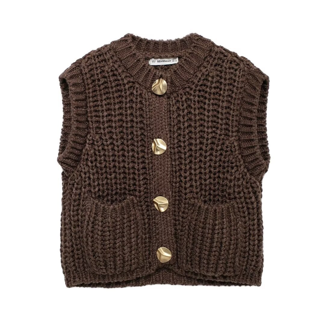 Picture of ZA cross-border women's clothing wholesale European and American style fashion trend single-breasted sleeveless thick needle knitted vest 5802114
