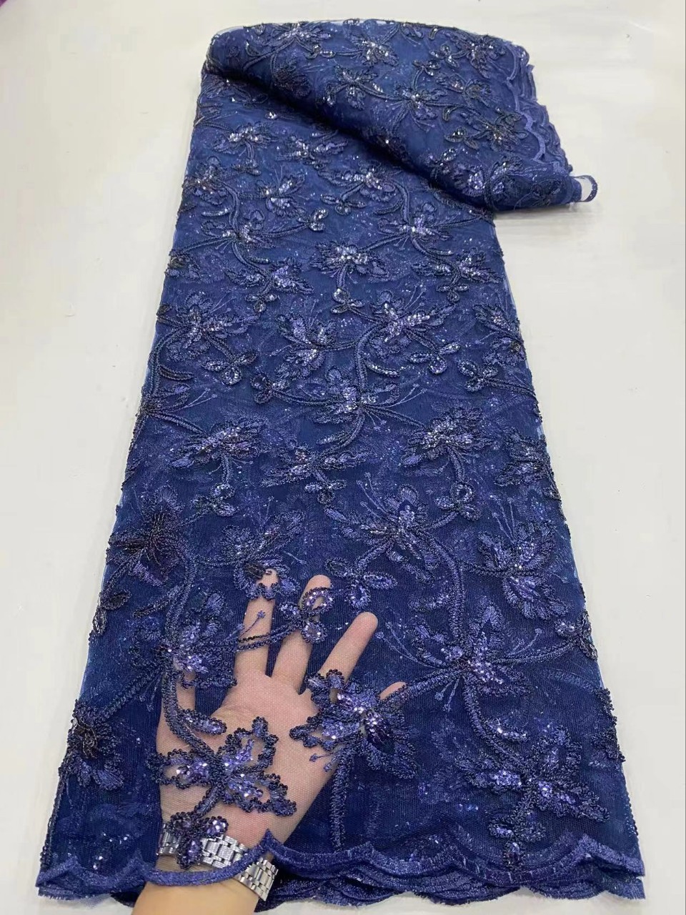 Picture of Summer Hanfu Plant Flower Dress Embroidered Cloth Double Rope Sequin Lace Fabric African Garment Lace JX2296