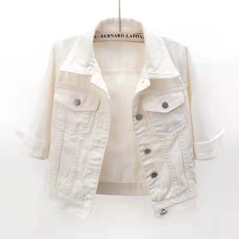 Picture of Spring and Summer Korean Style Slim-fit Colorful Mid-sleeve Denim Jacket Women's Short Seven-sleeve Jacket Waistle Small Shawl Top