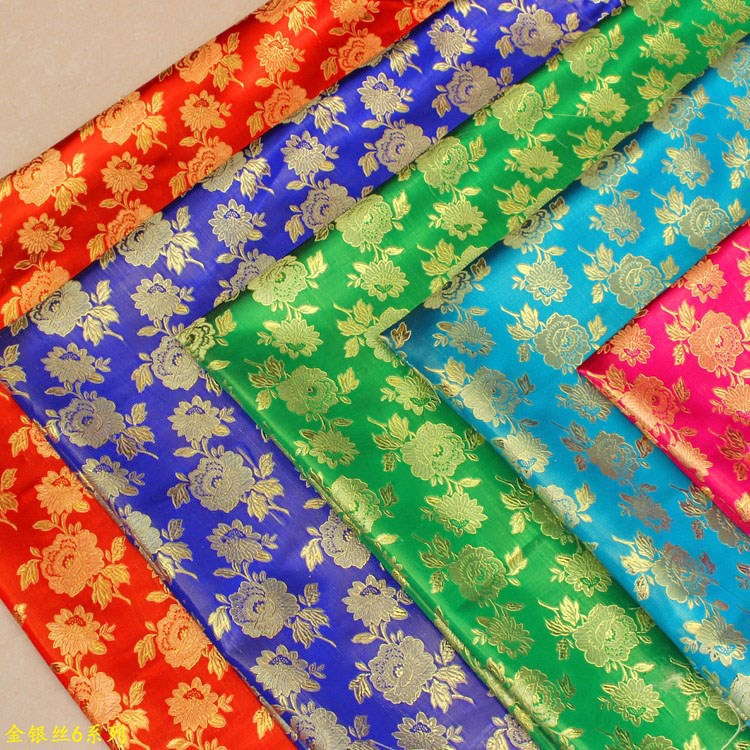 Picture of Wholesale Performance Clothing Hanfu Ancient Costume Fabric Gold Five-Color Rose Brocade Jacquard Fabric Gold and Silver Jacquard Fabric